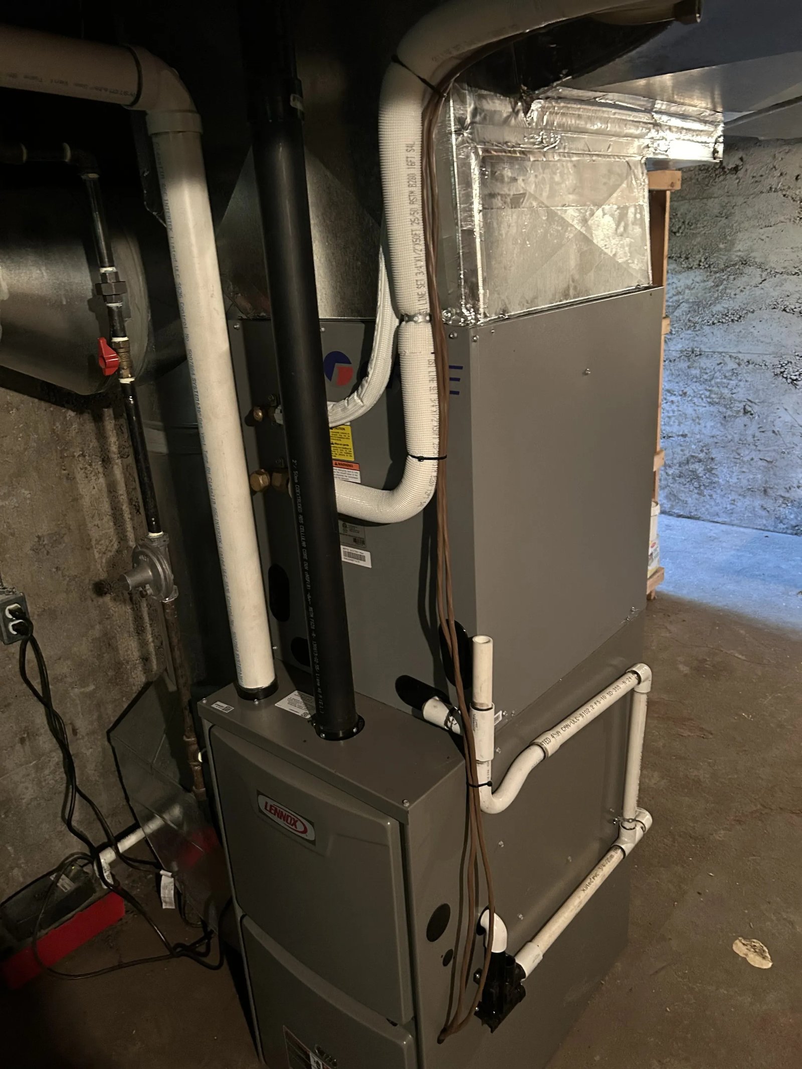 Lennox furnace installed in a mechanical room